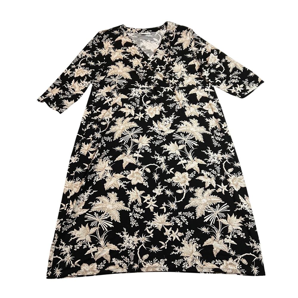 J.Jill Floral Faux-Wrap Knit Midi Dress Size XL Bloomcore Office Party Classic